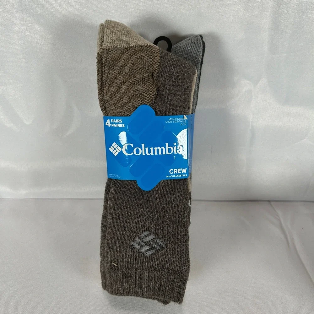 Columbia Mens Wool Blend Crew Sock 4 Pairs Earth Tone Shoe Size 6-12 RCS847MMEAS